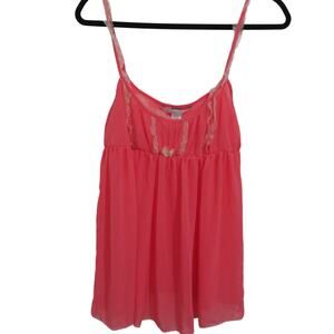 Victoria's Secret Womens Sz M Pink Sheer Lace Trim Milkmaid Top Vintage Lingerie